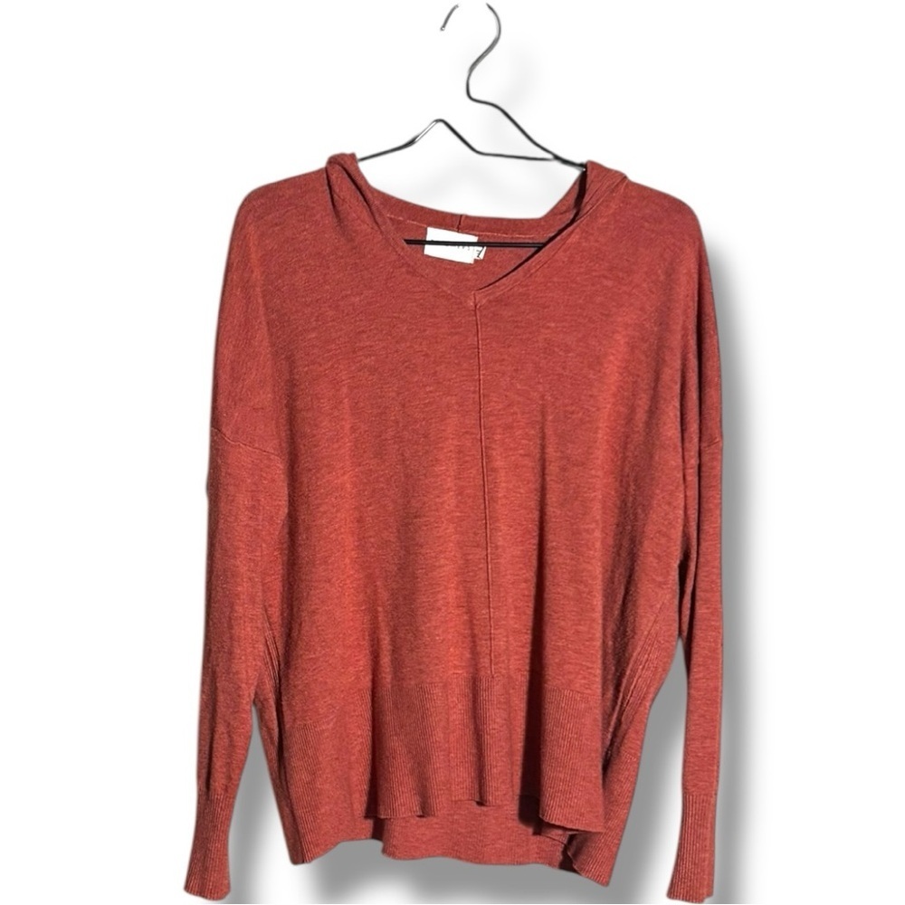 Dreamers Cozy Super Soft Long Sleeve V Neck Rust Hoodie - Picture 13 of 15